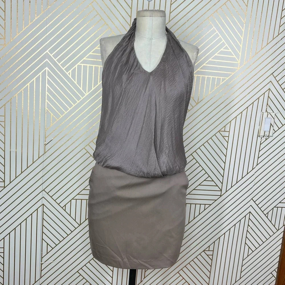 Black Halo Satin Top Halter Mini Bodycon Dress Taupe Mauve‎ Size 2